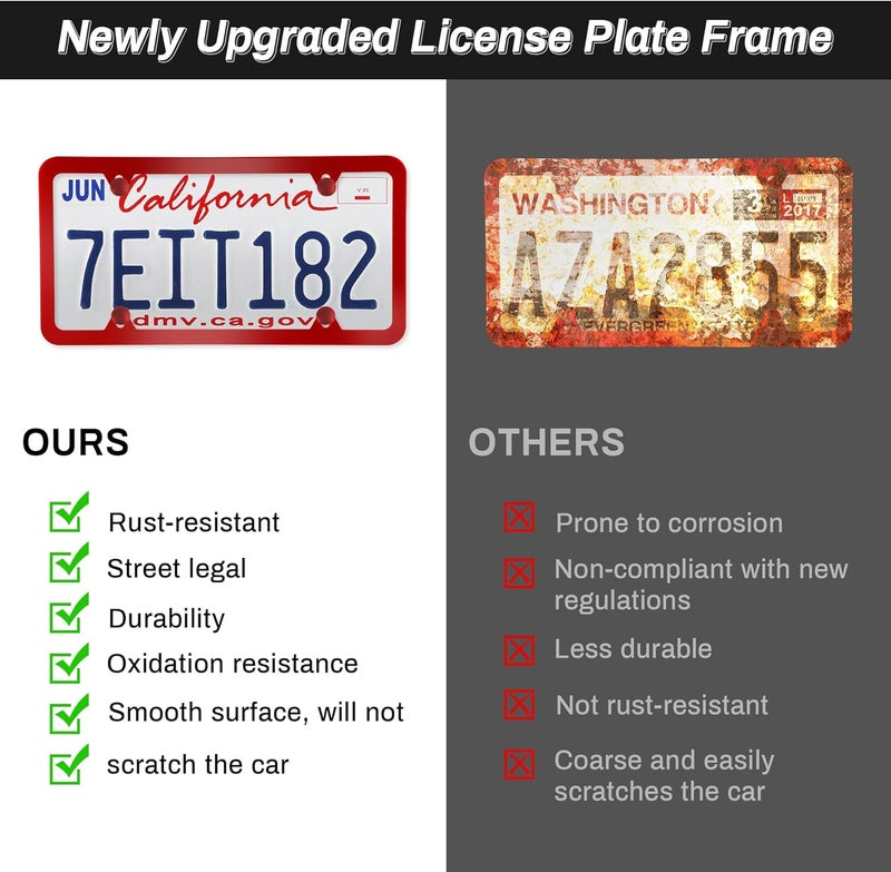 alpmosn 2PCS Stainless Steel License Plate Frames, 4 Holes Car Licence Plate Covers with Screws Washers and Caps, Car Exterior Accessories, License Plate Holder for US Vehicles (Red) - Image 5